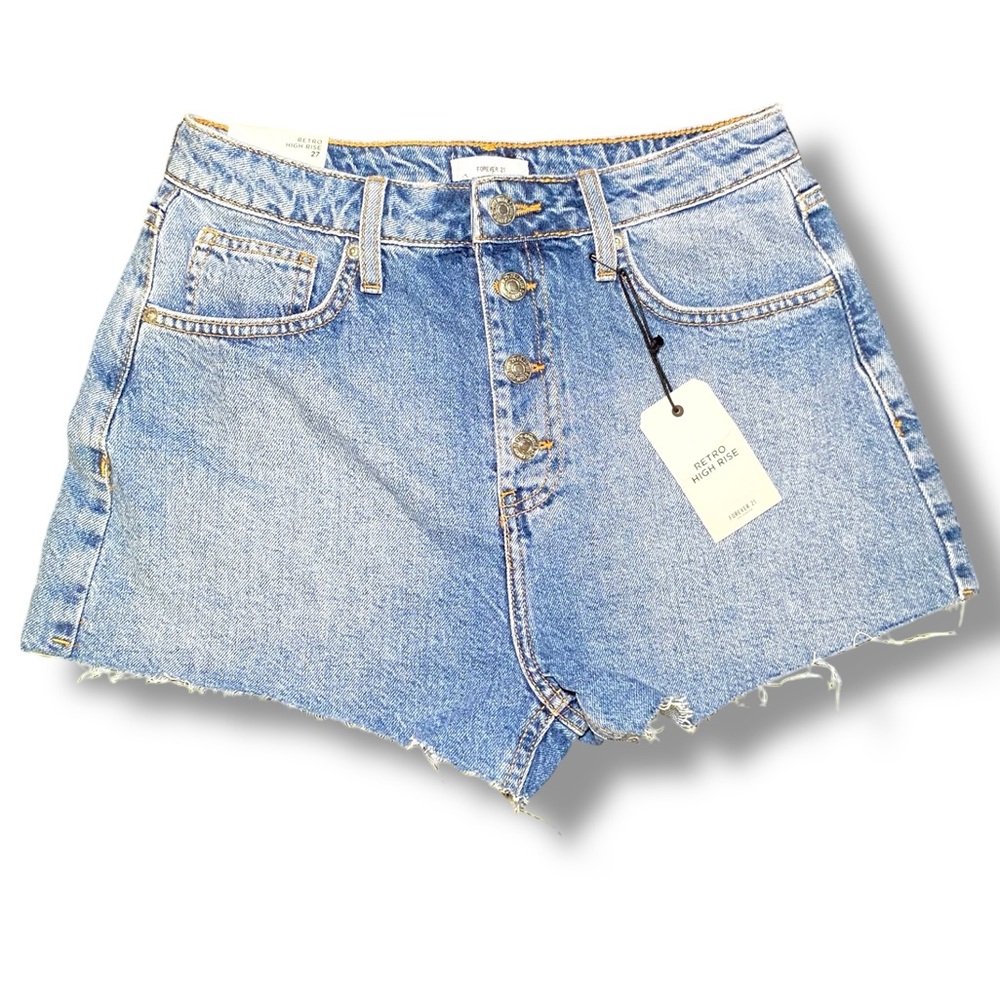 Forever21 High Rise Fringed Denim Shorts